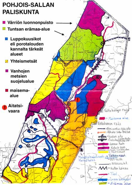 Salla, Tuntsa. Luonto-Liitto metsä www: Pohjois-Sallan paliskunnan kartta  Tuntsasta